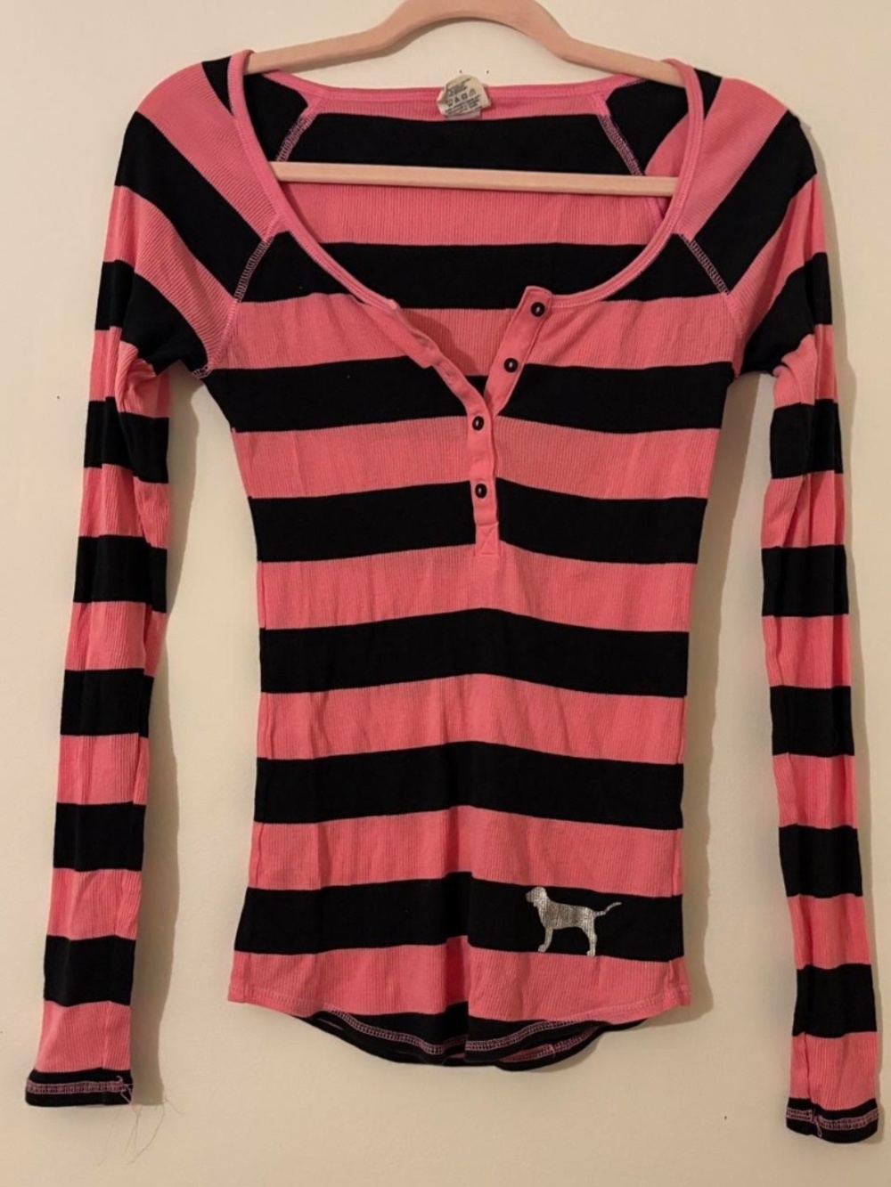 Vintage Victoria Secret Henley Pink and Black XS